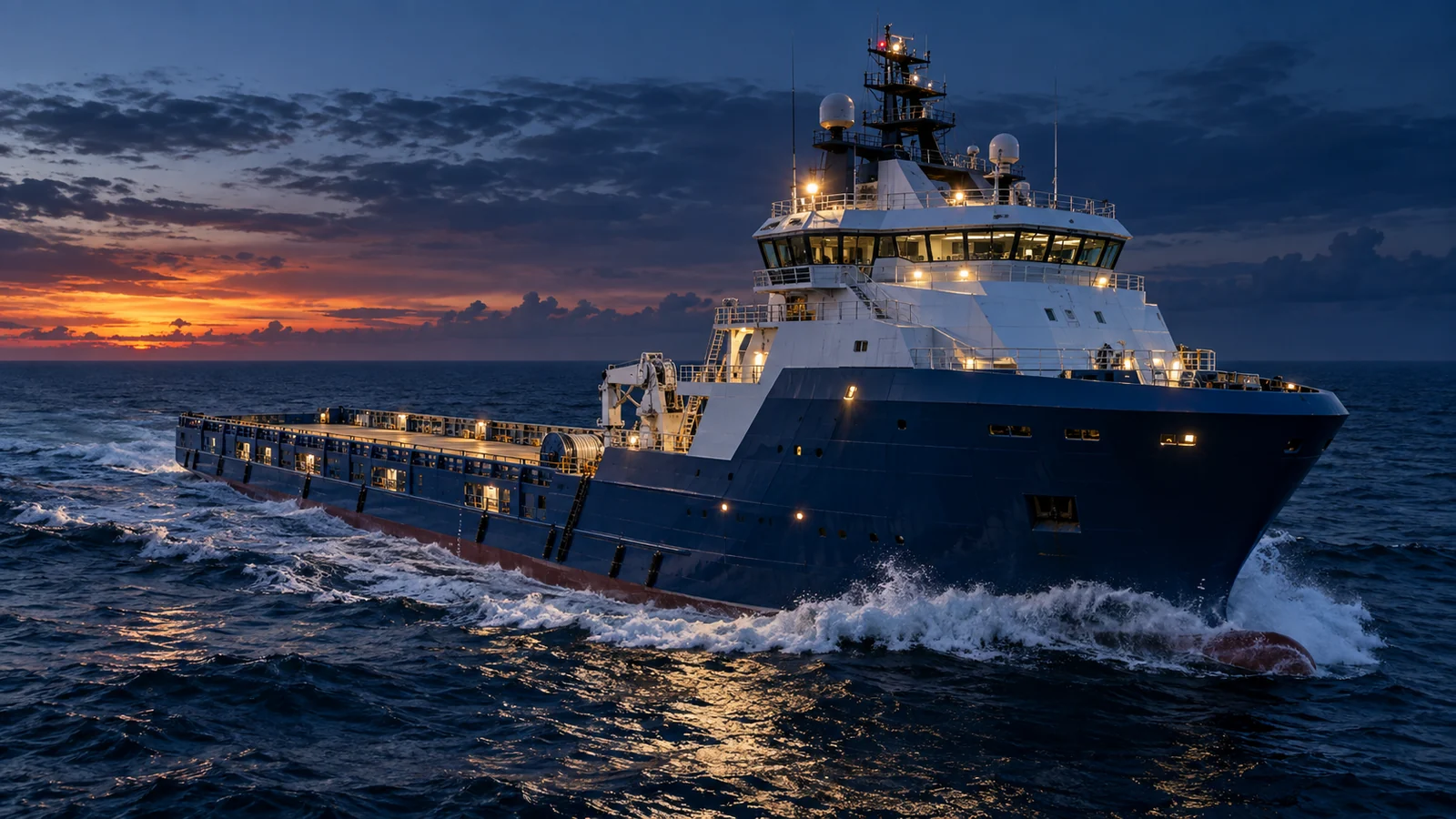 Illustration of a modern offshore support vessel at sea